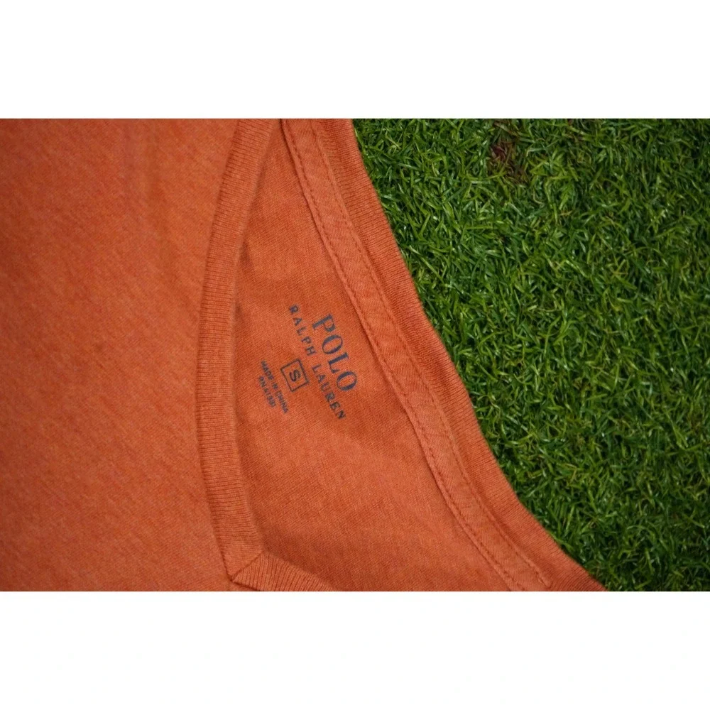 Polo Ralph Lauren T Shirt Mens S Coral Pink Logo Short Sleeve V Neck‎ Pullover